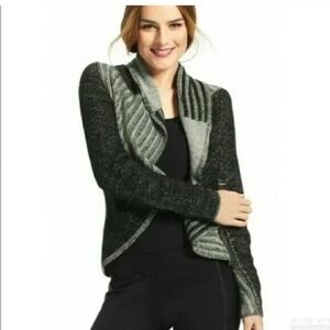 CAbi Black and Gray Geometric Patchwork Cardigan Sweater, Size M
